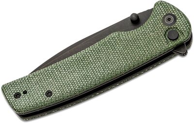 S21007-2 Sencut Sachse Green Micarta Handle Black Stonewashed 9Cr18MoV Blade Button Lo