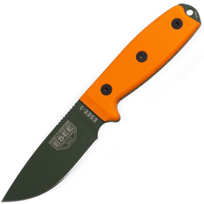 ESEE-3PM-OD 3-as modell univerzális kés 9,8 cm, OD zöld, G10, fekete műanyag tok