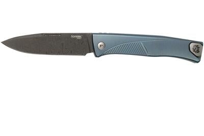 LionSteel TL D BL Thrill vreckový nôž 8 cm, damašek, modrá, titán 