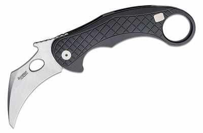 LionSteel LE1 A BS LEOne Fekete zsebkés - karambit 8,2 cm, Stonewash, fekete, alumínium