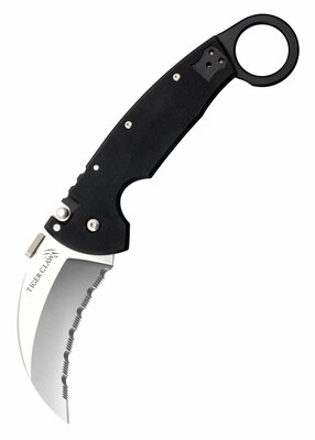 Hideg acél 22KFS Tiger Claw fogazott zsebkés karambit 10 cm, fekete, G10