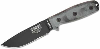 ESEE-4S-MB-B Serrated univerzální nůž 11,4 cm, černá, šedá, Micarta, černé plastové pouzdro MOLLE