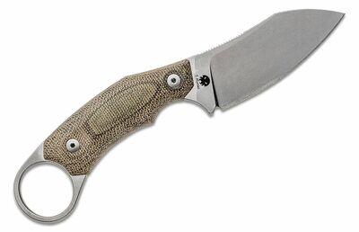 H1 CVG LionSteel Fixed Blade M390 Stone washed, Solid GREEEN CANVAS Handle, leather sheath, Skinner