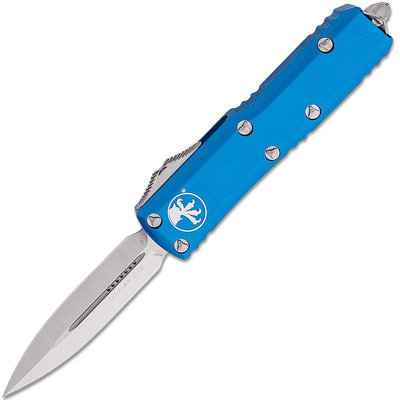 Microtech 232-4BL UTX-85 Satin Standard Blue automata kés 7,6 cm, kék, alumínium