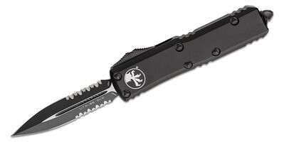 Microtech 232-2T UTX -85 Black Tactical Partial Serrated automatický nôž 7,6 cm, celočierna, hliník