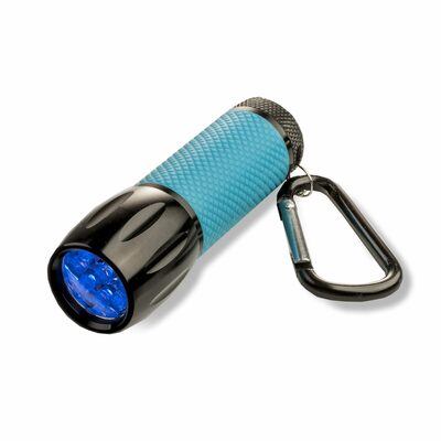 Carson SL-44 UVSight Pro LED UV baterka, modrá svítící rukojeť ve tmě, karabina