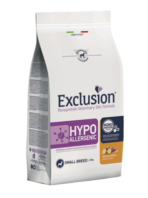 EXCLUSION HYDS02 SMALL BREED hypoalergénne granule 2kg, kačica/zemiaky