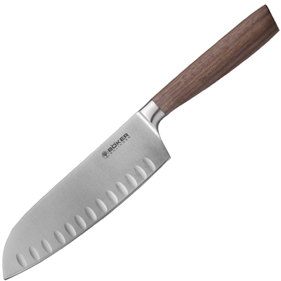 Böker Manufaktur Solingen130735 Core Santoku konyhakés 16,5 cm, üreges él, diófa