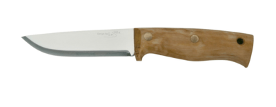 Helle HE-201300 Temagami 14C28N bushcraft vonkajší nôž 10,8 cm, drevo kučeravej brezy, kožené puzdro