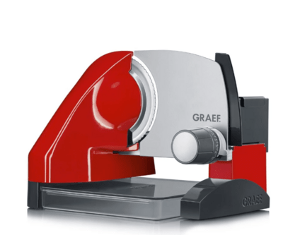 GRAEF S50003EU Elektrický kráječ SKS500 červená barva, skladovací box, mini kráječ