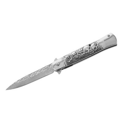 Herbertz 584013 jednoručný vreckový nôž 9,7cm, nerezová oceľ, 3D lebky