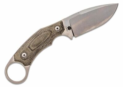 H2 CVG LionSteel Fixed Blade M390 Stone washed, Solid GREEEN CANVAS Handle, leather sheath
