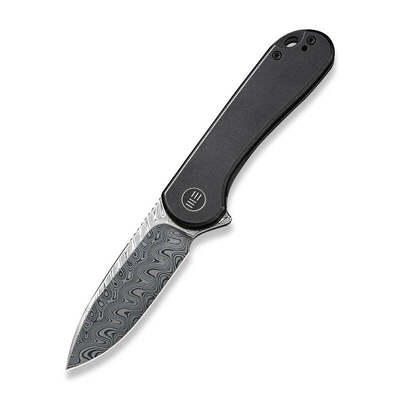 We Knife WE18062X-DS1 Elementum vreckový nôž 7,5 cm, damašek, čierna, titán 