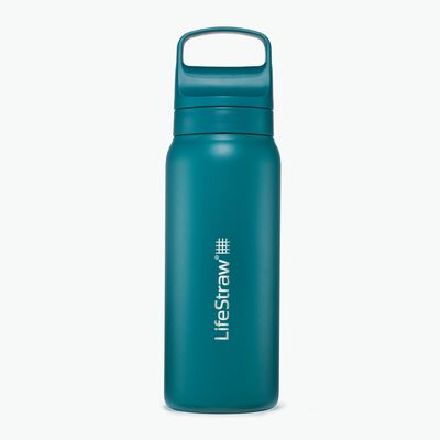LGV41STLWW Lifestraw Go 2.0 Stainless Steel Water Filtr Bottle 1L Laguna Teal