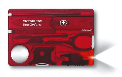 Victorinox 0.7300.TB1 SwissCard Lite Ruby kapesní nůž, transparentní červená, 13 funkcí, blistr