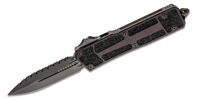 Microtech 280-3DLCTSH Scarab II Shadow fogazott automata taktikai kés 10 cm, teljesen fekete, alumín