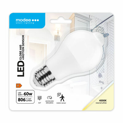 Modee Lighting LED Smart žiarovka A60 8,8W neutrálna biela, pohybový senzor (MSL-G4000K8,8WE27-PIR)