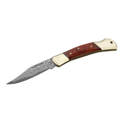 Herbertz 265711 vreckový nôž 8,5 cm, damašek, drevo Pakka