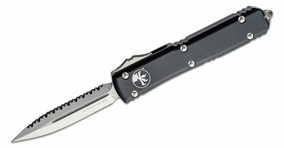 Microtech 122-6 Ultratech Satin Full Serrated automatický nôž 8,5 cm, čierna, hliník 