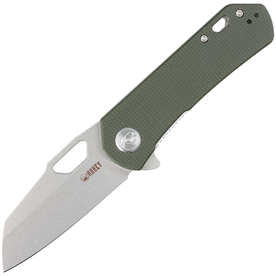 Kubey KU332L Duroc Green kapesní nůž 7,4 cm, Stonewash, zelená, Micarta, spona