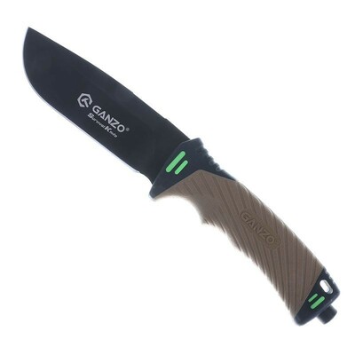 Ganzo Knife G8012-DY kültéri kés 11,5 cm, fekete-barna, ABS, gumi, műanyag tok