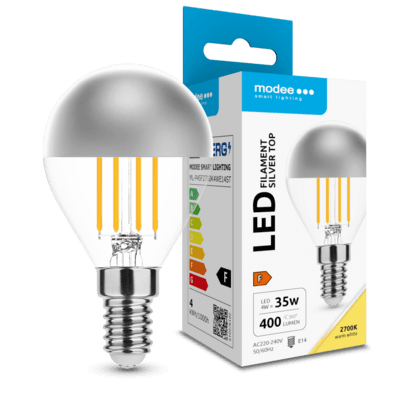 Modee LED žiarovka Filament Globe Mini P45 Silver Top 4W E14 400lm teplá biela (ML-P45F2700K4WE14ST)