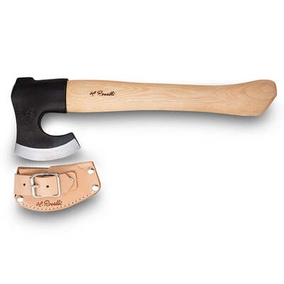 ROSELLI R860 Axe Short Handle Kempová sekera 9 cm, dřevo břízy, kožené pouzdro