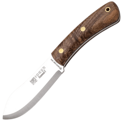 JOKER CN132-P Nessmuk skandináv túrakés 11 cm, diófa, bőrtok, kovakő