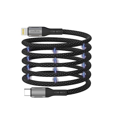 Maxlife MXUC-11 mágneses kábel USB-C - Lightning 1,0 m 27W, nylon, fekete (OEM0101403)