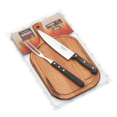 21198/914 Tramontina Polywood BBQ set/3ks, nůž 20cm, vidlice 32cm, deska 40x23cm hnědá