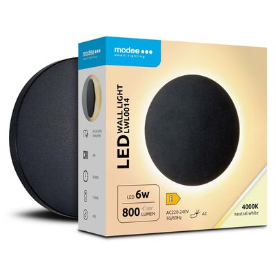 Modee LED čierna okrúhla nástenná lampa 6W 800lm neutrálna biela (ML-LWL0014)