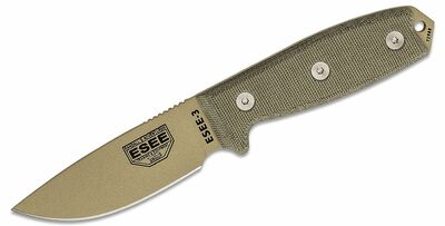 ESEE-3P-DT univerzální taktický nůž 9,8 cm, pískově hnědá, Micarta, plastové pouzdro Desert Tan