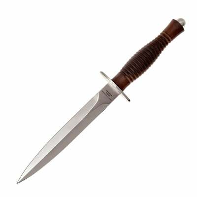 FOX knives FX-593 AF FAIRBAIRN SYKES  taktický nôž - dýka 17 cm, orechové drevo, kožené puzdro