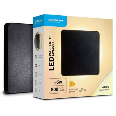 Modee LED čierna štvorcová nástenná lampa 6W 800lm neutrálna biela (ML-LWL0016)