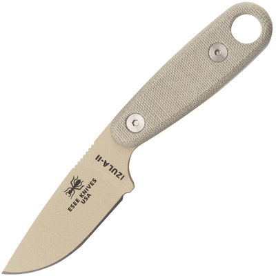 ESEE IZULA-II-DT nůž na krk 7,3 cm, pouštní hnědá, Micarta, černé plastové pouzdro