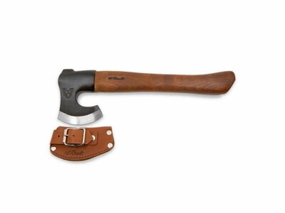 ROSELLI R860D Axe Short Handle Red Elm kempingová sekera 9 cm, drevo brest, kožené puzdro