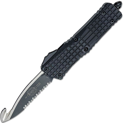 Microtech 601-3THS Combat Troodon HS Rescue Frag automata kés 9,5 cm, teljesen fekete, alumínium