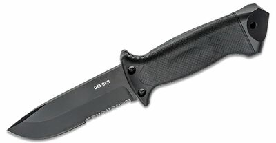 Gerber G1629 LMF II gyalogsági taktikai kés 2,5 cm, teljesen fekete, GFN+gumi, tok, beépített élező