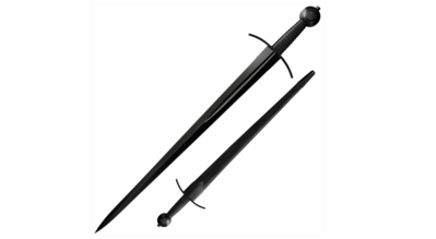 Cold Steel 88ARM MAA Arming Sword zberateľský meč 71 cm, celočierna, oceľ, koža, kožené puzdro