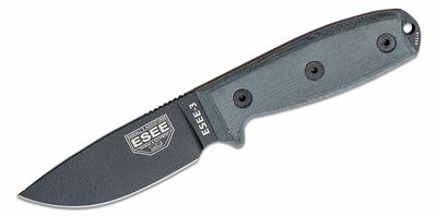 ESEE-3PM-MB-B univerzální pevný nůž 9,8cm, černá, šedá, Micarta, plastové pouzdro černé