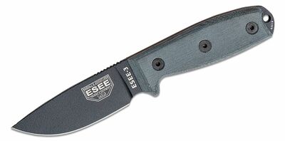 ESEE-3PM-MB-B univerzális fix kés 9,8 cm, fekete, szürke, Micarta, fekete műanyag tok