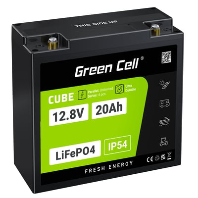 LFPGC12V20AH Green Cell CUBE LiFePO4 20Ah 12.8V 256Wh Lithium Iron Phosphate Battery for Tractor, La