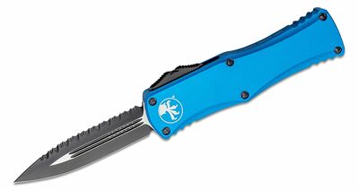 Microtech 702-3BL HERA fekete fogazott kék automata kés 7,9 cm, fekete, kék, alumínium