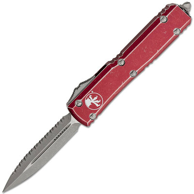 Microtech 122-12DMR Ultratech Merlot Full fogazott automata kés 8,8 cm, Stonewash, piros, alumínium