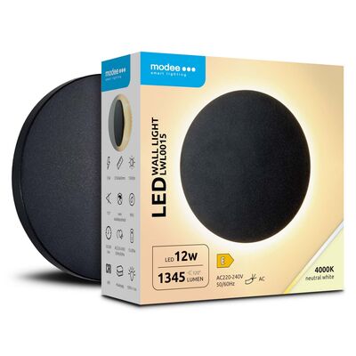 Modee LED čierna okrúhla nástenná lampa 12W 1345lm neutrálna biela (ML-LWL0015)