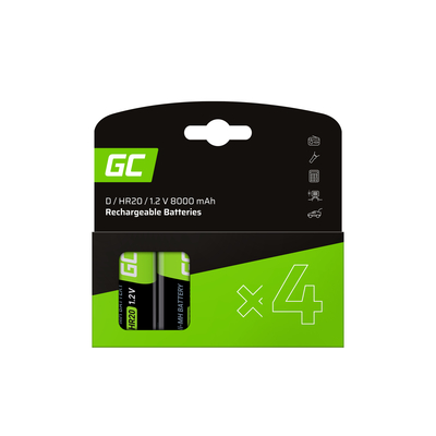 GR16 Green Cell Rechargeable Batteries 4x D R20 HR20 Ni-MH 1.2V 8000mAh