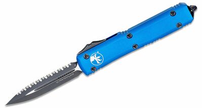 Microtech 122-3BL Ultratech Blue Full fogazott automata kés 8,8 cm, fekete, kék, alumínium