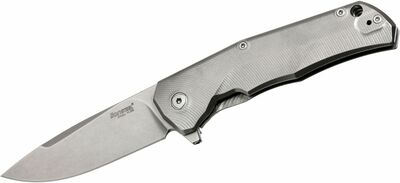 LionSteen TRE BL Titanium Blue vreckový nôž 7,4 cm, Stonewash, titán, modrá spona, 3 otvárania