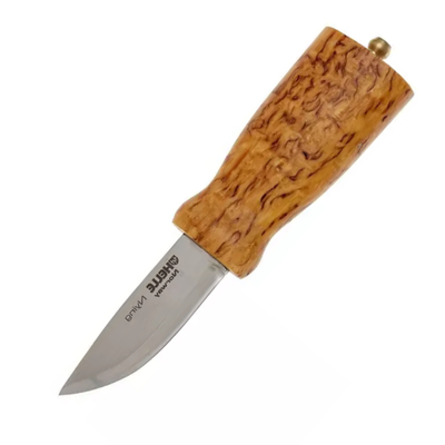 Helle HE-200055 Nying outdoorový nůž 7 cm, Satin, dřevo kadeřavé břízy, kožené pouzdro