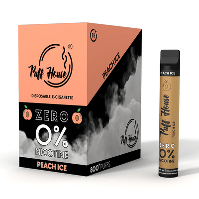 Puff House Peach Ice ZERO 800+ beznikotinová jednorázová e-cigareta, ledová broskev